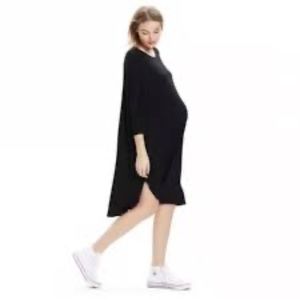 Hatch Maternity Jersey Tunic Scoop Neck Midi Length Dress in Grey One Size OS